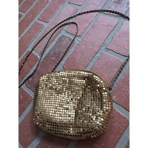 Vintage Gold Mesh Chain Mail Metallic Purse Small Shoulder Bag Art Deco Glam